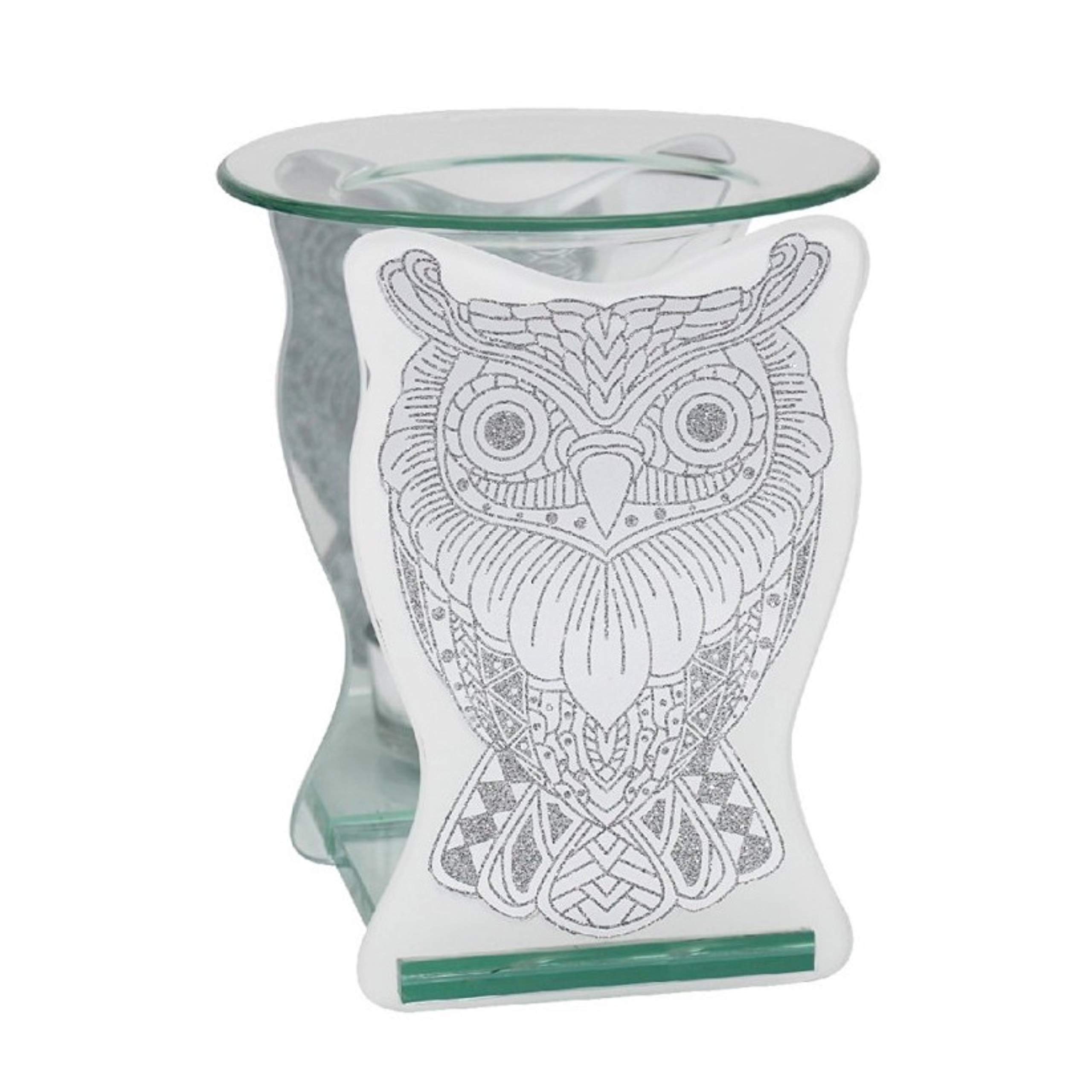 Lesser & Pavey Essential Oil Burner with Glass Owl, Aromatherapy Burner Fragrance Oil Warmer, 14cm