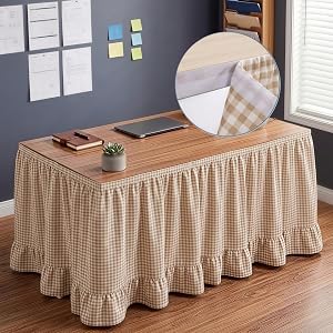 FAOAO 6ft Gingham Table Skirt Ruffled Hook and Loop Teacher Desk Skirts Checkered Desk Skirt for Classroom Party Decorations