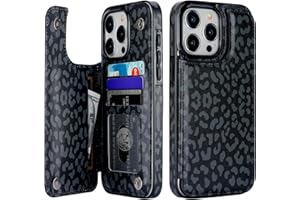 HAOPINSH for iPhone 15 Pro Max Wallet Case with Card Holder, Black Leopard Cheetah Pattern Back Flip Folio PU Leather Kickstand Card Slots Case for Women Girls, Double Magnetic Clasp Cover 6.7"