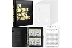 LingLingo 100 Envelopes Money Saving Challenge Binder, Easy and Fun Way to Save $5,050, A5 Budget Book with Cash Envelopes Kit,Black,Gold