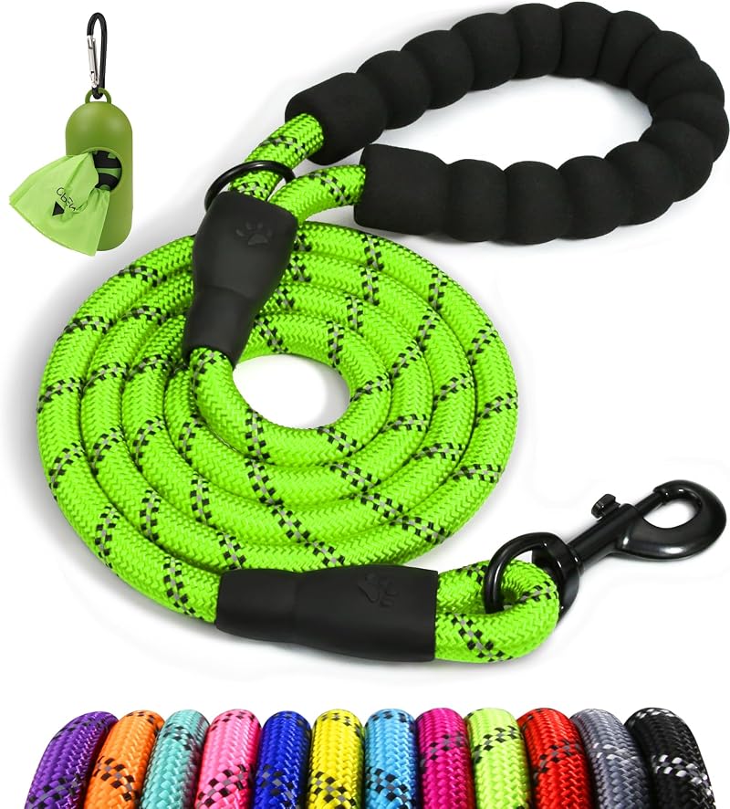 Taglory Rope Dog Lead with Padded Handle 1.0 cm Reflective Green 1.2 m