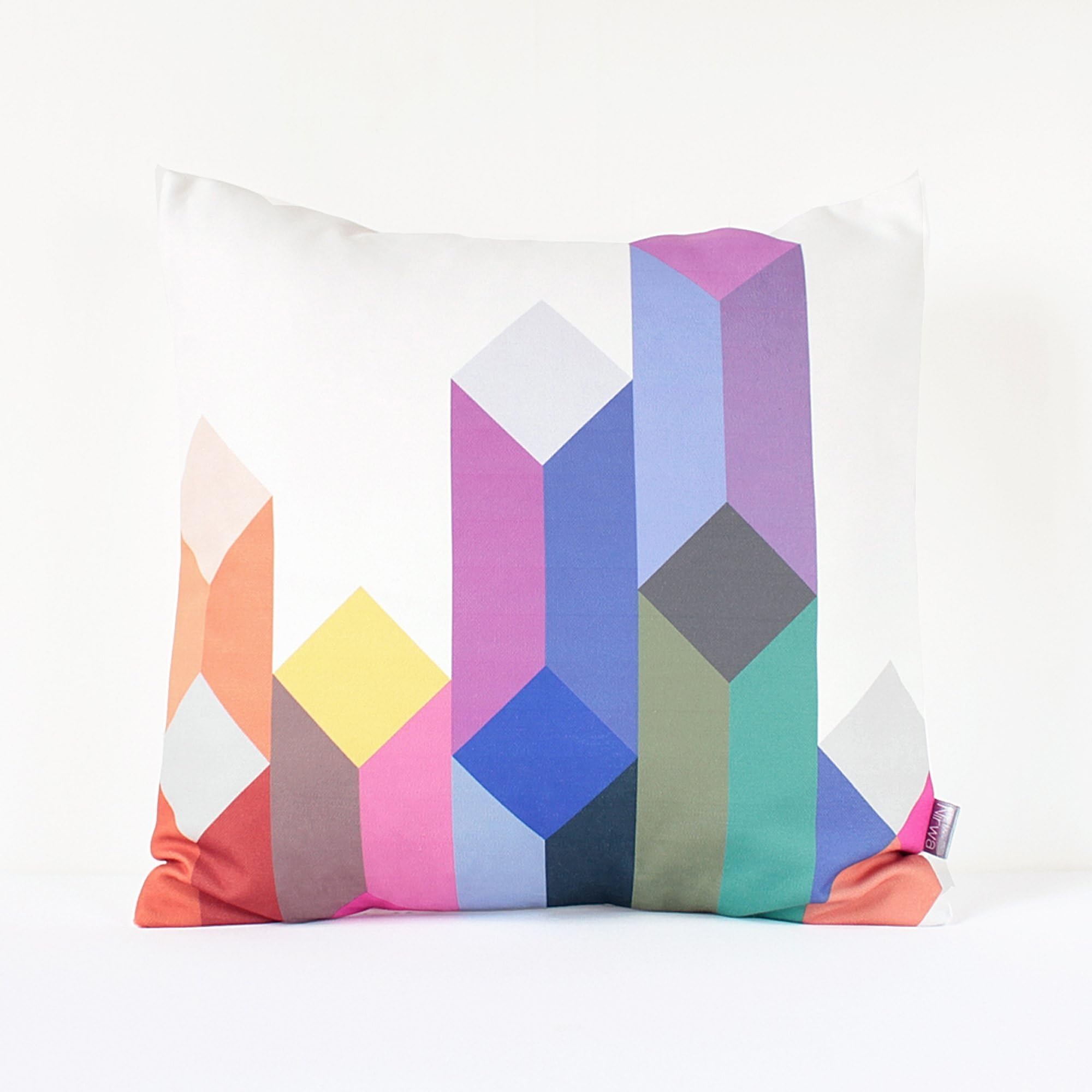 White Geometric Pillow Cover in Purple, Violet, Fuchsia, Peach, Emerald Green, Gray / Geometric Cushion Cover / Pastel Cushion, 18" x18" Throw Pillow