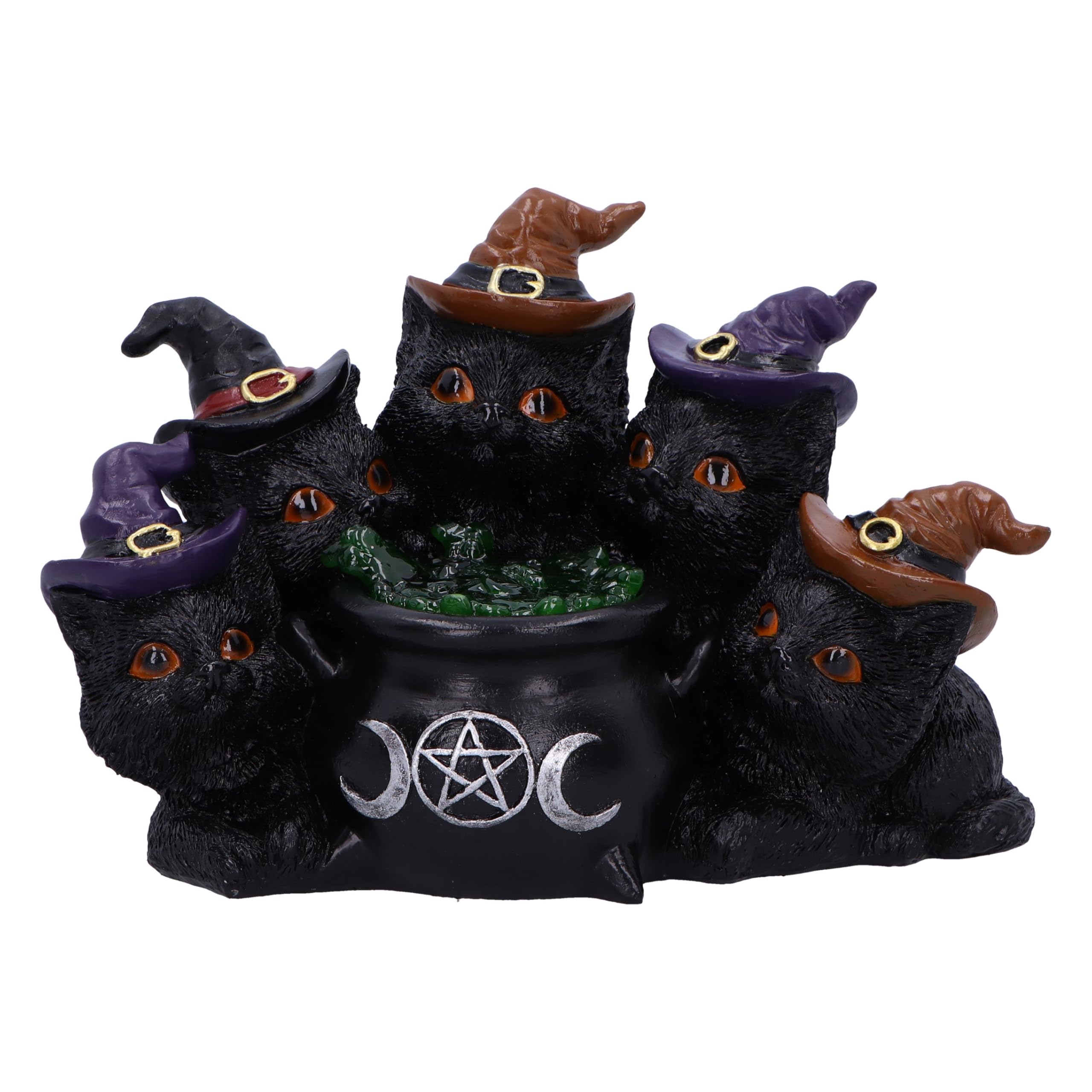 Nemesis Now Kindle's Potion Cat & Cauldron LED 18.8cm, Resin, Cast in the Finest Resin, Expertly Hand-Painted