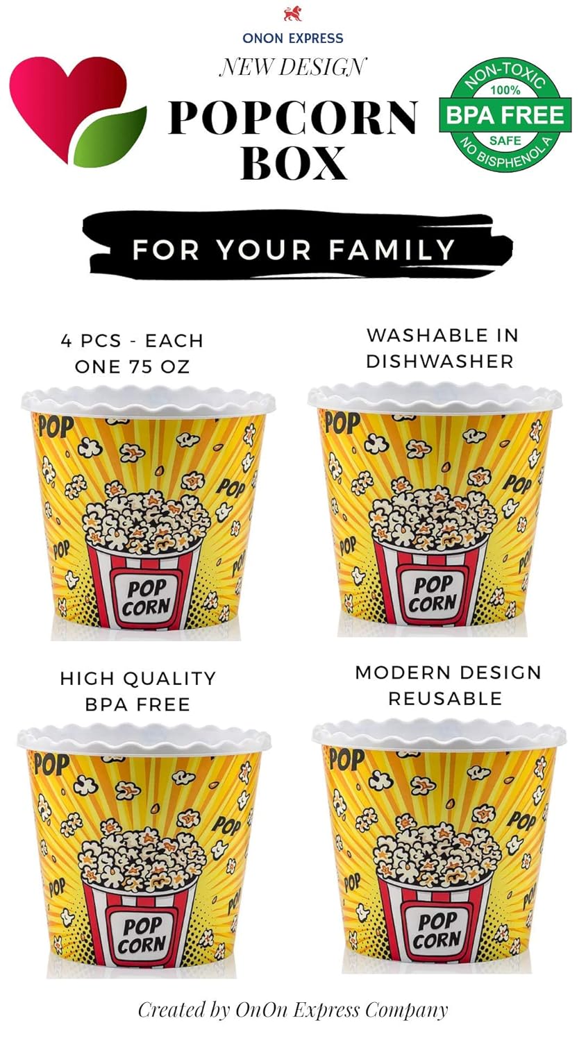 BPA Free YELLOW 4 Pack75 oz Modern Style Reusable Plastic Popcorn