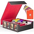Flooyes Card Storage Box for Trading Cards with 4 Card Supporters, 3200+ MTG Deck Box with 24 Colorful Dividers, Commander Trading Card Storage Box with Viewing Windows for Magic Game Cards, Red