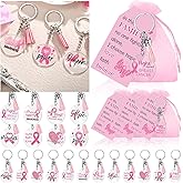 Remuuly 32 Set Breast Cancer Awareness Keychains Pink Ribbon Gifts Breast Cancer Accessories Survivor Party Favors for Women Pink Ribbon Keychains with Hope Cards and Organza Bags