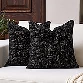 Aeckself Decorative Chenille Striped Throw Pillow Covers Vintage Couch Pillows 18x18 Inch Set of 2 Neutral Boho Farmhouse Cushion Covers Modern Home Decor for Sofa Bed Living Room Black