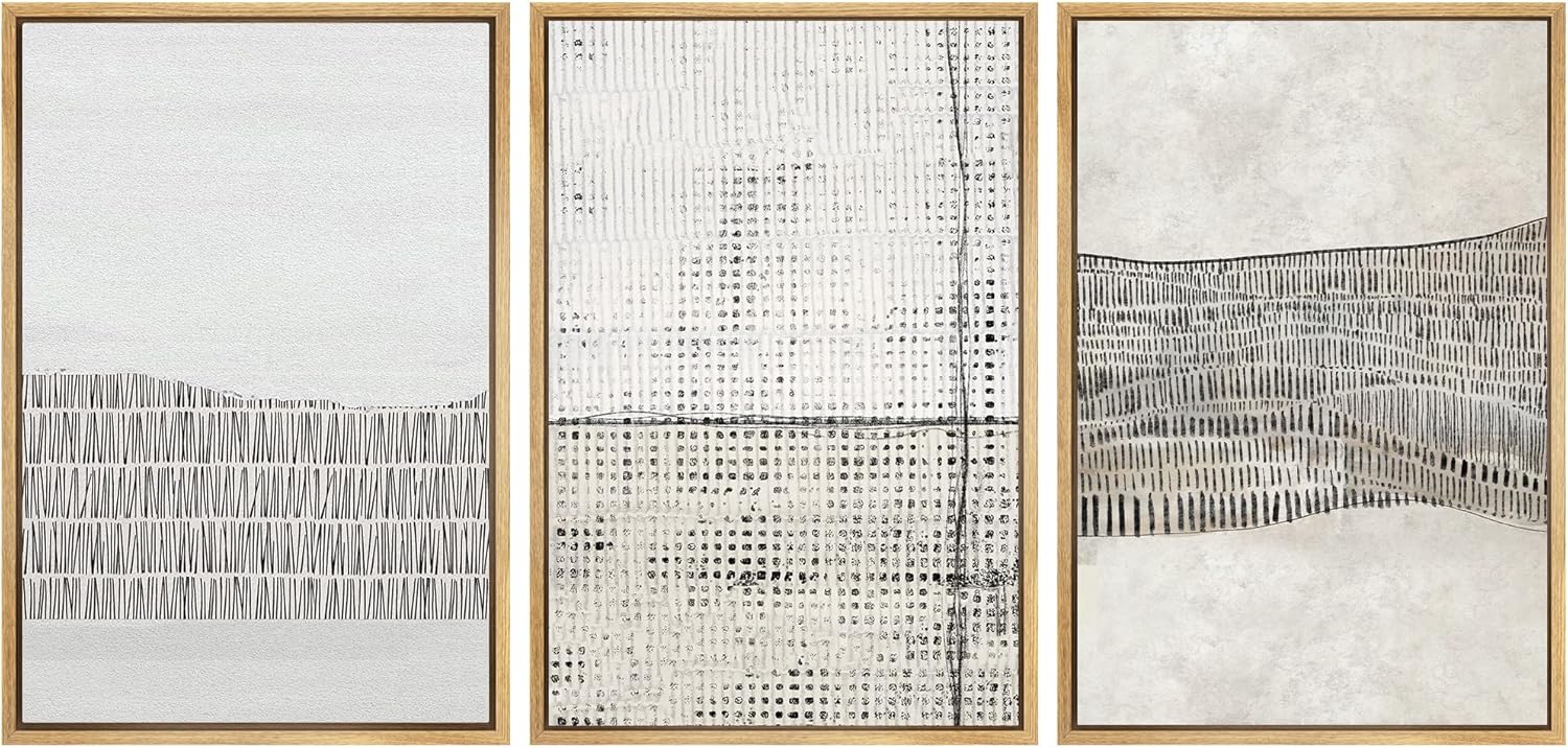 Wall Décor - SIGNWIN Framed Canvas Print Wall Art Set Grunge Black Tan Line Art Landscape Abstract Shapes Cozy Neutral Decorative Contemporary Minimal for Living Room, Bedroom, Office - 24