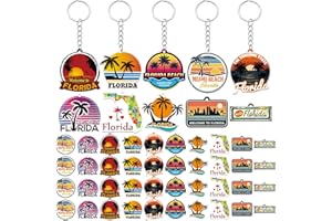 Trnayi 50 Pcs Florida Souvenirs Acrylic Keychain Gifts Bulk United State Florida Keychain Palm Tree Sea Sun Map Travel Gifts Souvenirs for Women Men Friends
