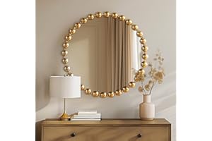 Madison Park Round Mirror, Metal Frame Circle Mirror 27 inch, Wall Art Decor Mounted Hanging for Entryway, Bathroom, hallway, Living Room, Vanity, Marlowe, Gold