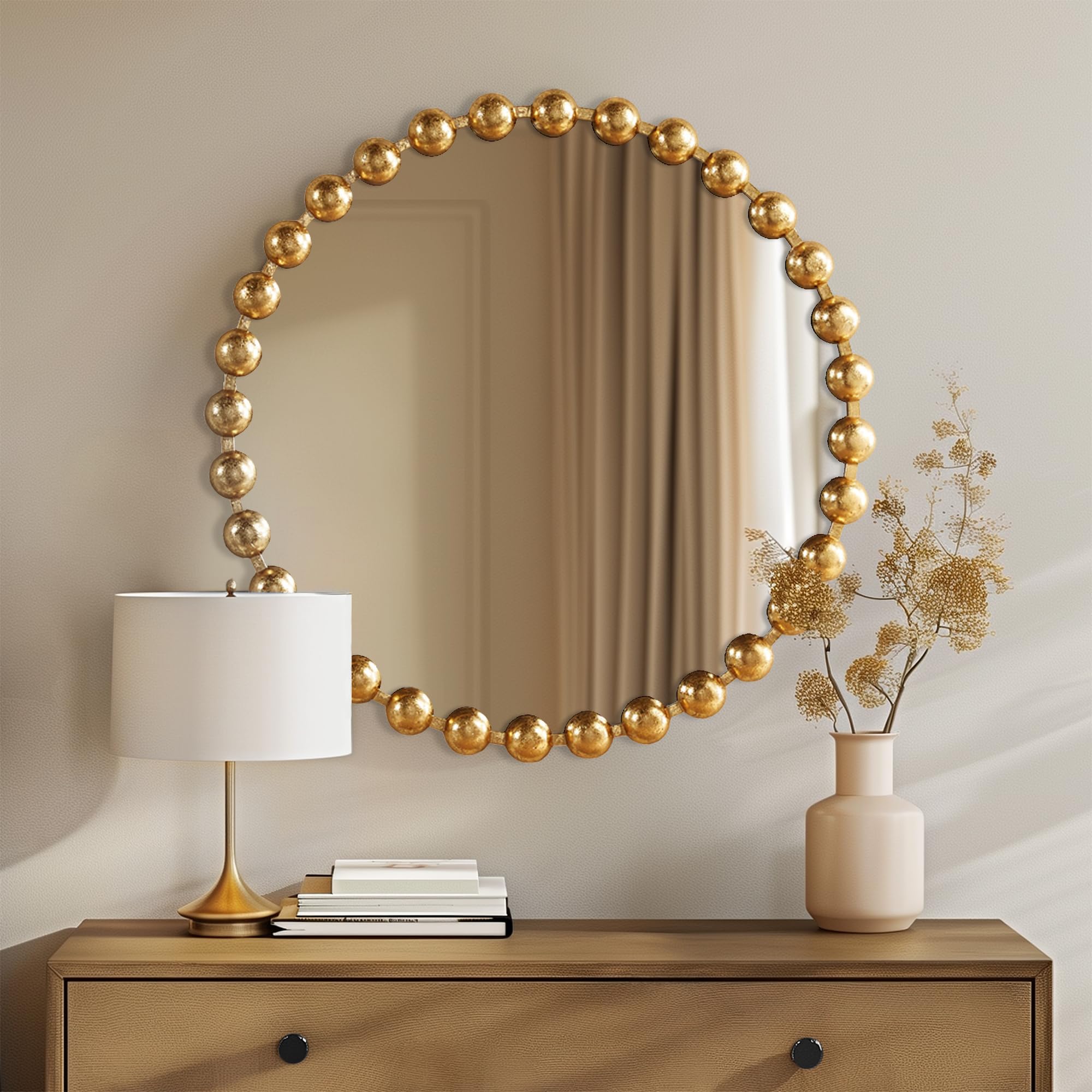 Madison Park Round Mirror, Metal Frame Circle Mirror 27 inch, Wall Art Decor Mounted Hanging for Entryway, Bathroom, hallway, Living Room, Vanity, Marlowe, Gold Image