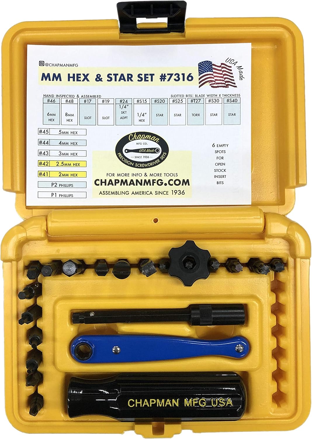 Chapman MFG 7316 Euro/Japanese/Indian Motorcycle Screwdriver Set 22 Pieces Includes SAE