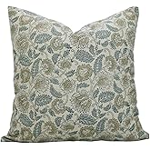 Fabritual Linen Blend Square 16x16 Inch Handloom Grey Block Print Throw Pillow Cover Décor for Home & Living Room-Mandakni