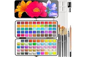 ARTISTRO 100 Colors Watercolor Paint Set - Portable Paint Set with Palette and Brush Pens - Travel Water Color Kit for Adults, Professionals, Kids - Art and Painting Supplies - Christmas Gift Idea