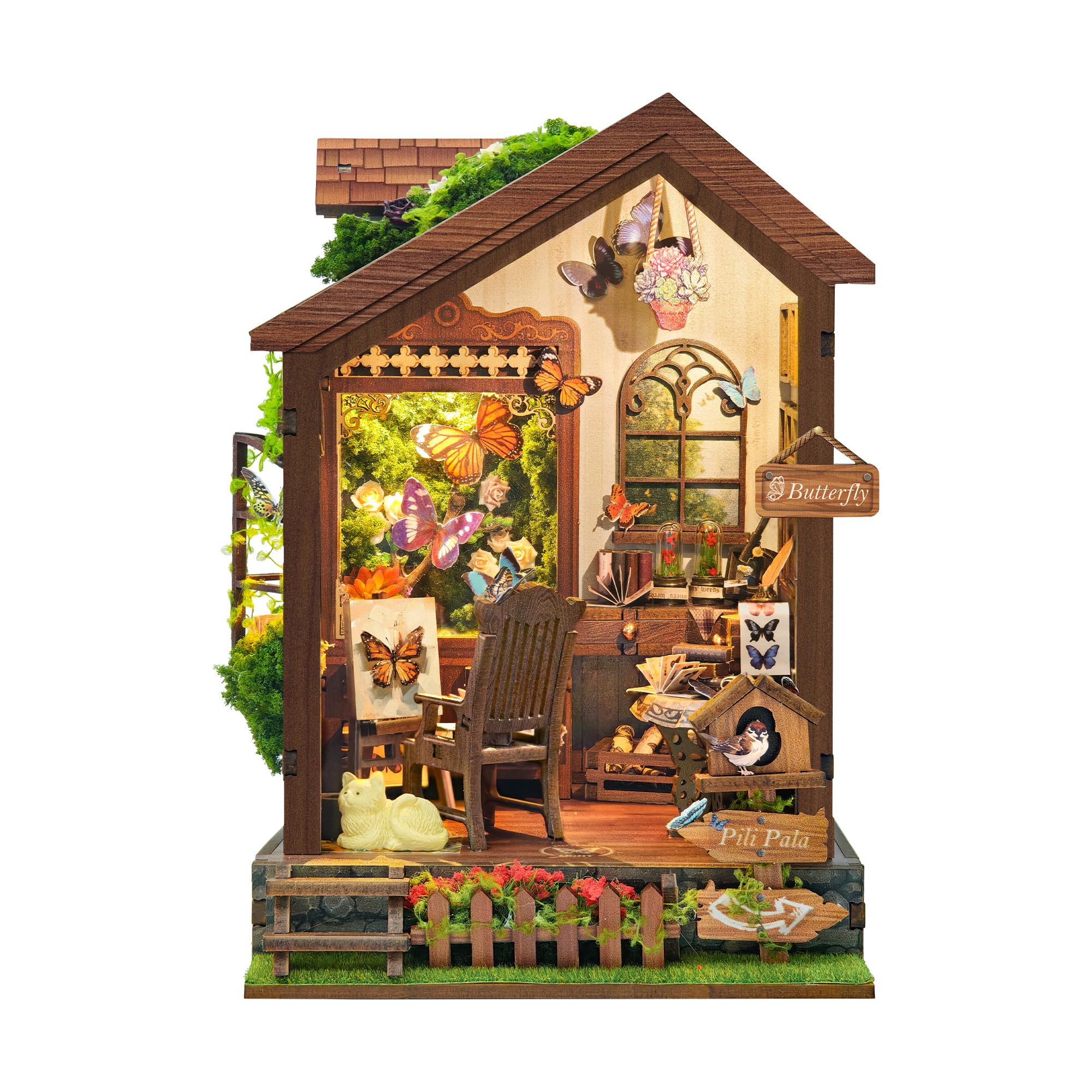 3D Wooden Puzzles for Adults,DIY Dollhouse Kit Building with Lights for Teens & Adults,150 Piece 3D Puzzles-Butterfly House(SQ-60)