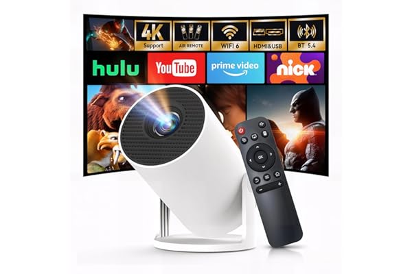 [Built-in Apps & 2026 Upgraded] Mini Projector with Wi-Fi 6 & Bluetooth 5.4, 1080P 4K Support Full HD, Auto Keystone 360° Portable Home Cinema Smart Projector for iOS/Android X1
