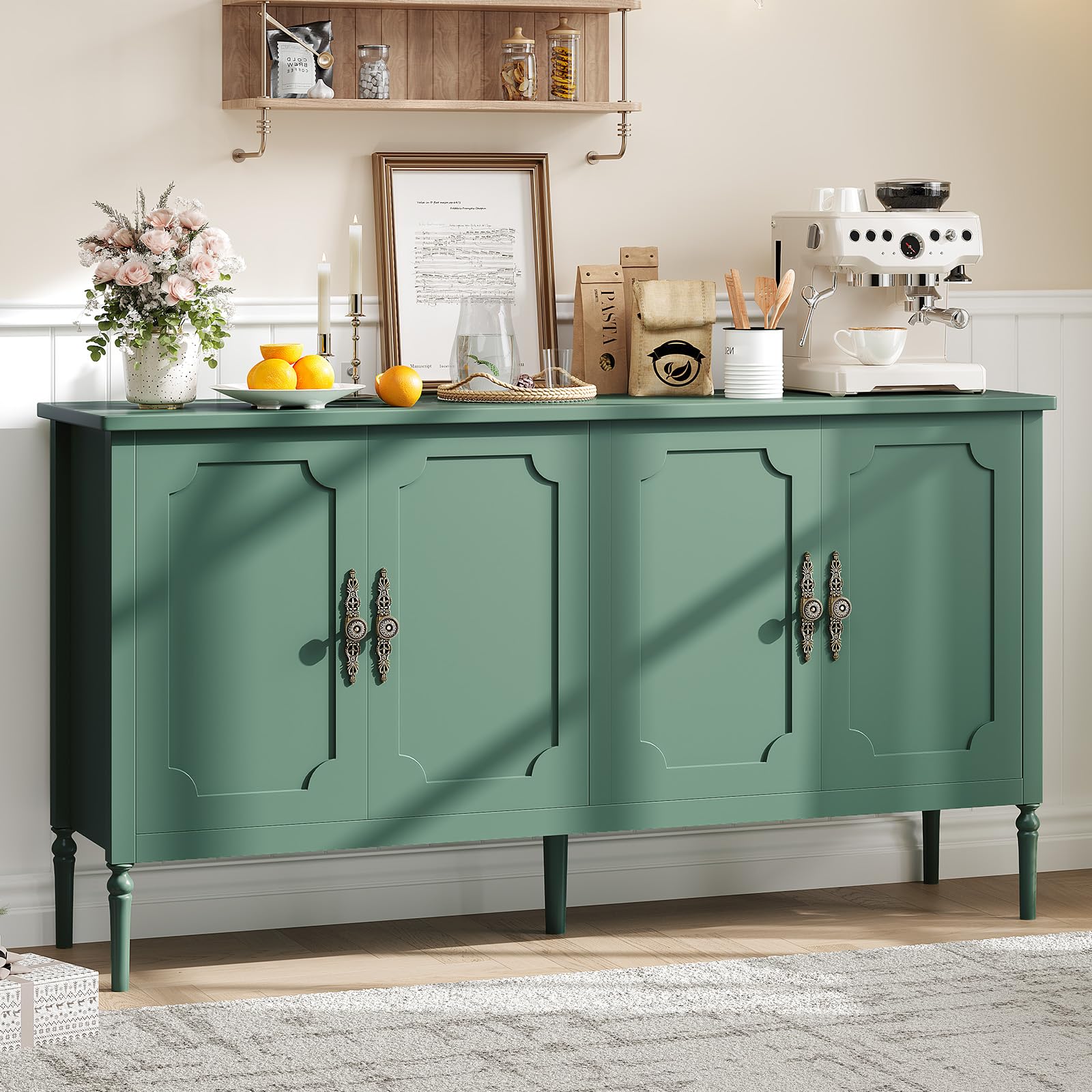 Photo 1 of (sold for parts)(used)(unknown if complete) Large Sideboard Cabinet, 59'' Modern Credenza Buffet Table Coffee Bar Wine Bar, Storage Cabinet with Adjustable Shelves