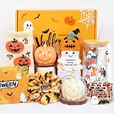 Boo Basket Stuffers for Women Teens Girls, Halloween Gifts for Adults with Spooky Glass Cup Halloween Socks and Friendship Bracelets, Care Package Spa Gifts for Mom Wife Girlfriend Her Best Friend