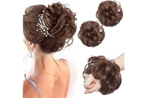 Hairro Hair Bun, Messy Curly Wavy Scrunchie Updo Hairpiece Synthetic Hair Bun Extensions for Women, Mixed Chestnut Brown, 25g