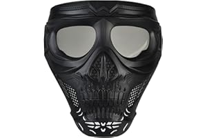 OQUQO Skull Airsoft Mask Full Face, Paintball Mask, Tactical Mask, Black Anti Fog Motorcycle Mask Motocross Goggles for Adults Men Women