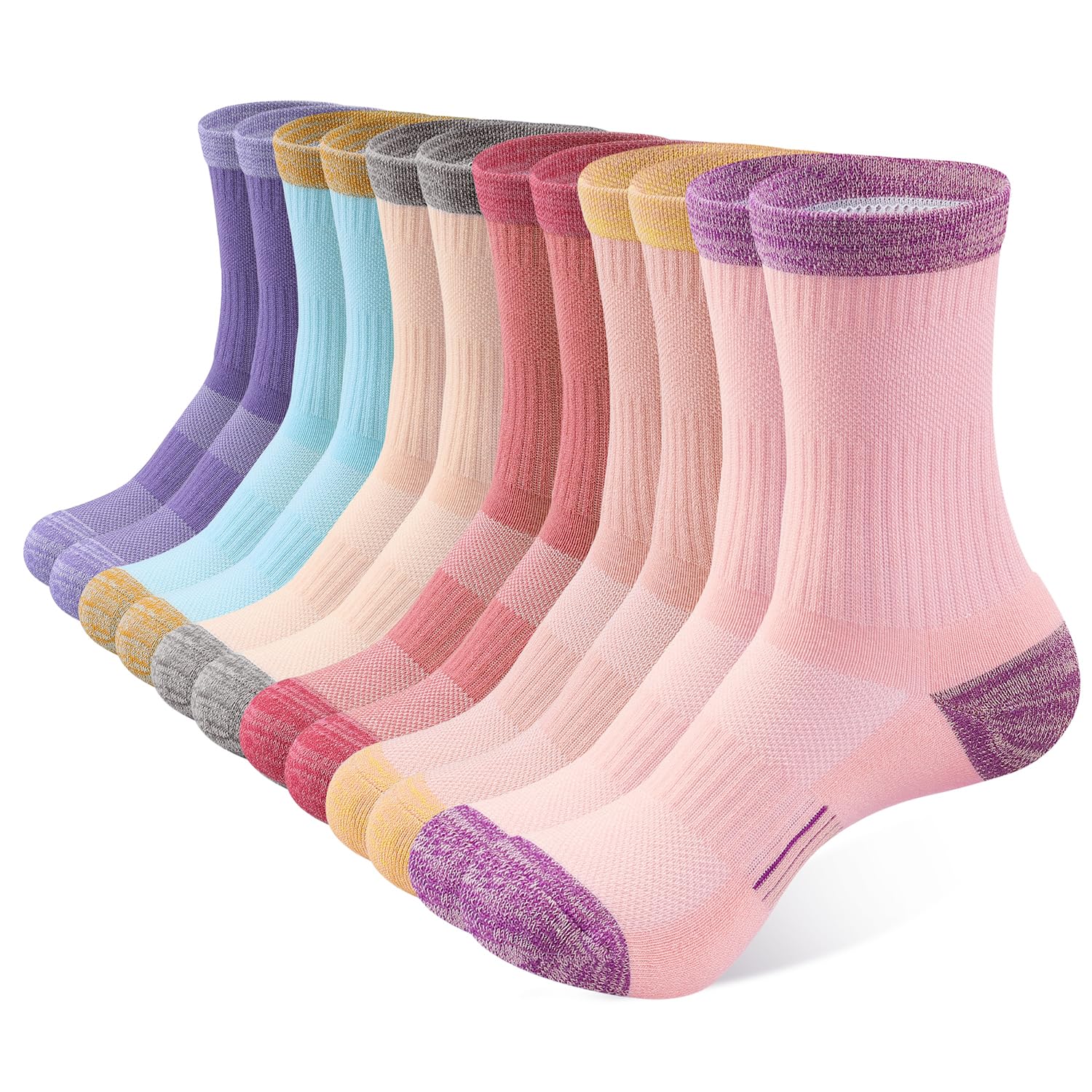 Photo 1 of BUDERMMY Crew Socks for Women Hiking Athletic Running Walking Cushioned Compression Cotton Socks 6 Pairs (US, Numeric, 6, 8, Regular, Regular, Mixed 6 Pairs)