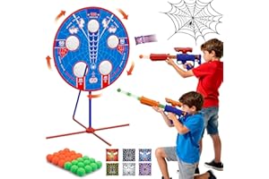ALIEX Spider Upgraded 2-in-1 Shooting Games Toys: Rotating Target, 2 Air Blasters & 24 Foam Balls, Bean Bag Toss Game for Kids, Indoor Outdoor Yard Party Games for Boys Girls 4 5 6 7 8 9 10+ Year Old Gift