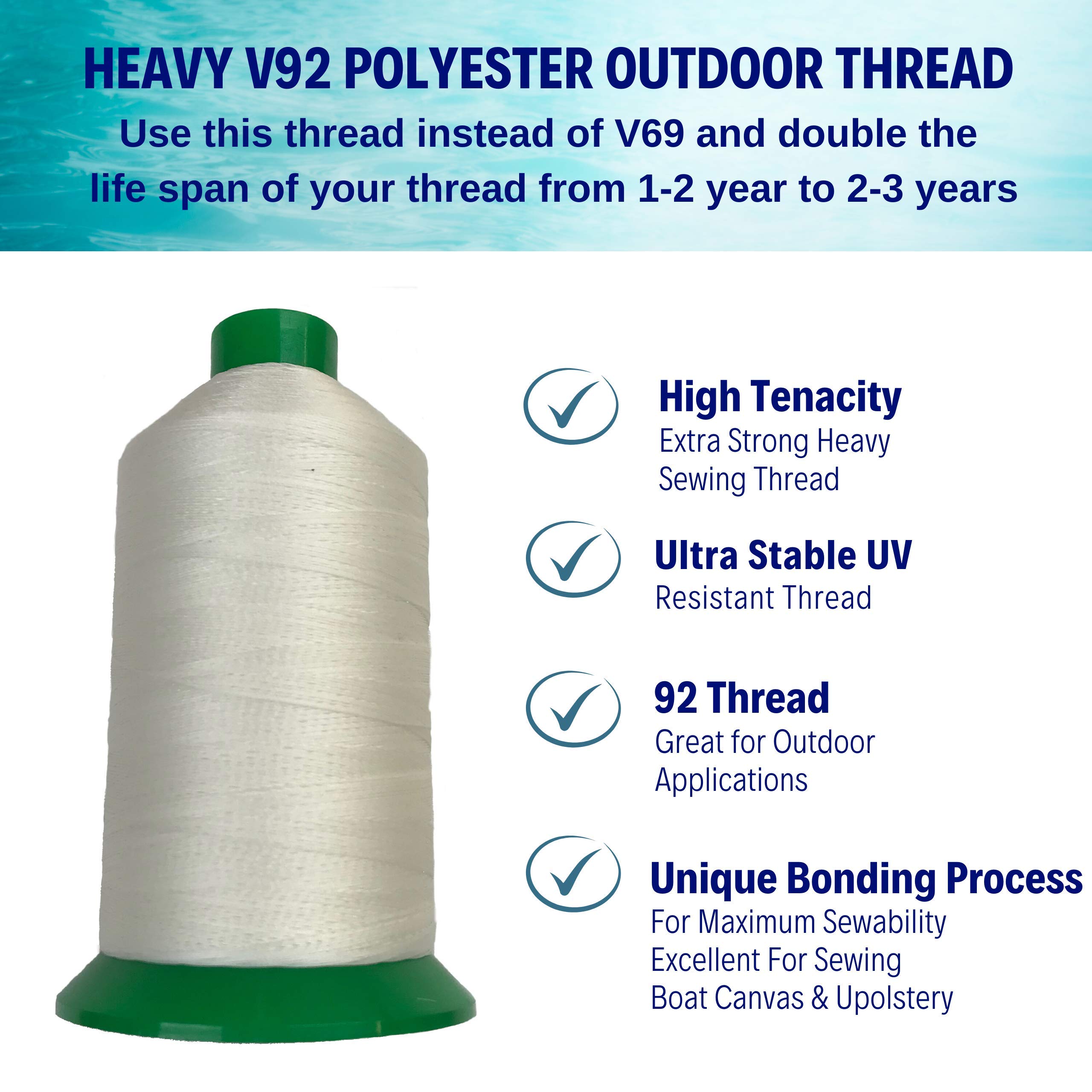EZ-Xtend Serabond Bonded #92 Polyester Thread - UV Resistant & Heavy Duty for Home Sewing Machines (White, 8 oz Spool)