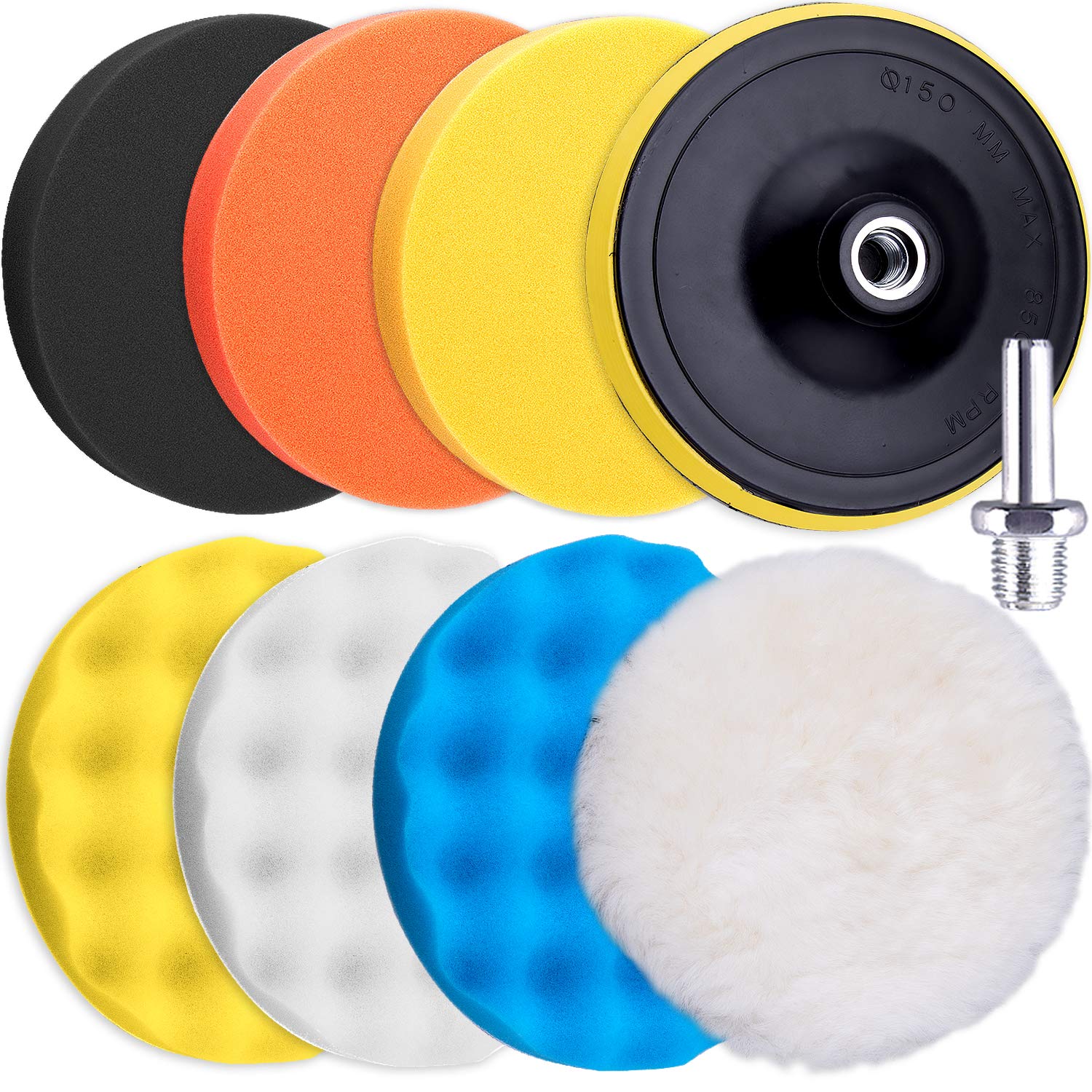 Photo 1 of SIQUK 9 Pieces Car Buffing Pads 6 Inch Polishing Pads Foam Polisher Pads Car Buffer Attachment for Drill