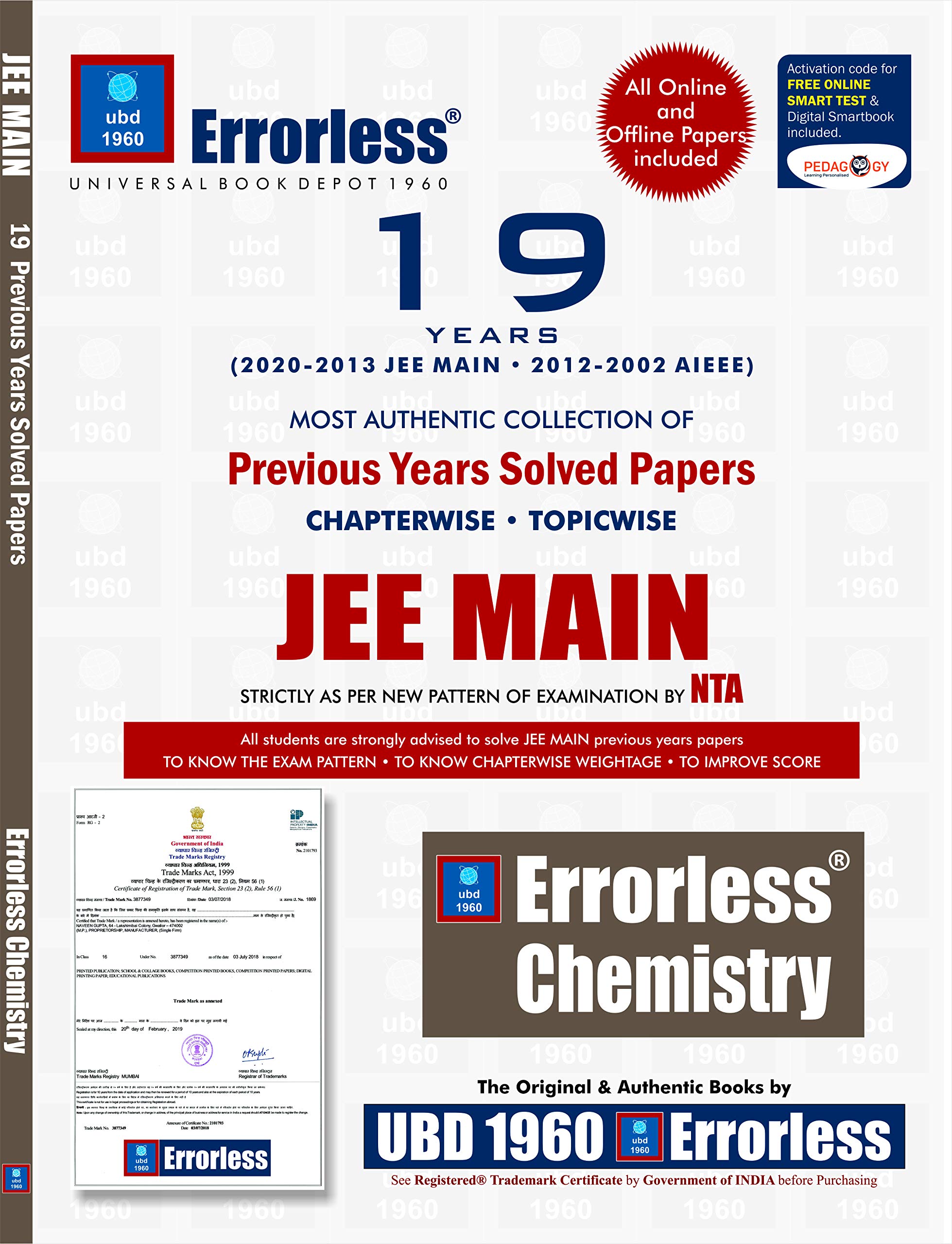 UBD1960 Errorless Chapterwise-Topicwise 19 Years Solved Papers JEE MAIN CHEMISTRY as per NTA Paperback+Digital UBD1960 Errorless Chapterwise-Topicwise 19 Years Solved Papers JEE MAIN CHEMISTRY as per NTA Paperback+Digital