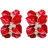 Navachi 18k Gold Plated White Crystal colorful Enamel Leaves Flower Omega Back Earrings
