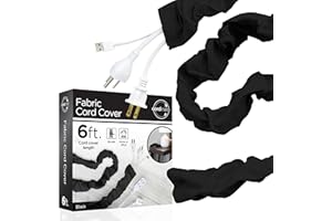 Cordinate Fabric Cord Cover, 6 ft, Hides Cables, Great for Lamps, Light Fixtures, and Desks, Cable Management, Easy Installation, Black, 40729