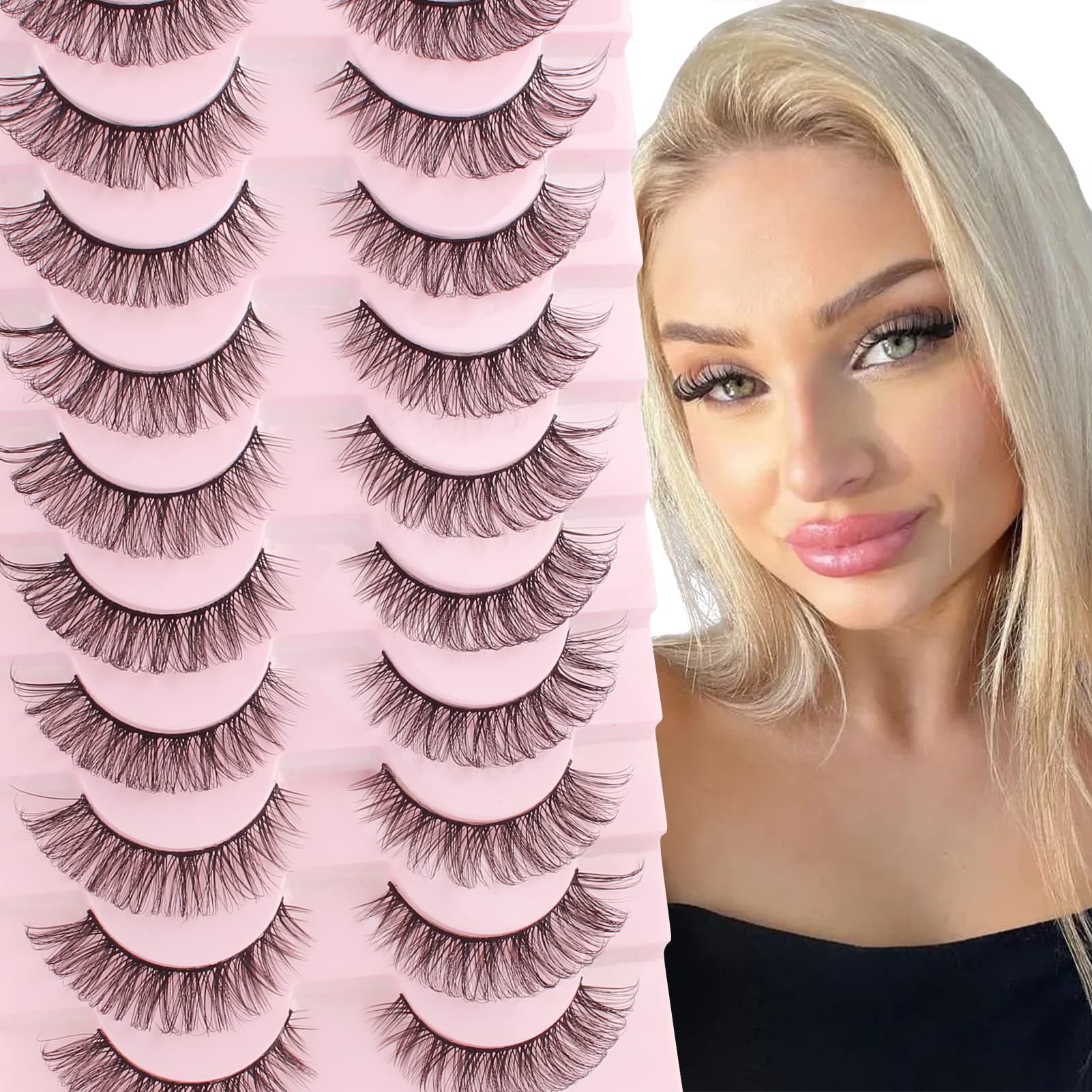 Parriparri False Eyelashes Russian Strip Lashes Natural Wispy Fluffy Hybrid Strip Lashes 10 Pairs 3D Effect Cat Eye Lashes Russian Fake Lashes Mink — image 1