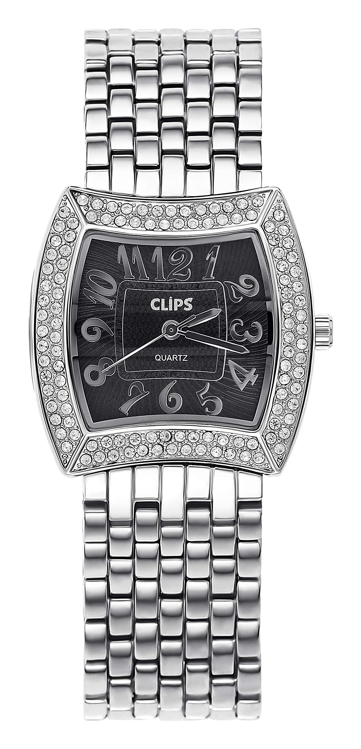 Clips Women's Quartz Watch with Black Dial Analogue Display and Silver Metal Strap 554-2605-48