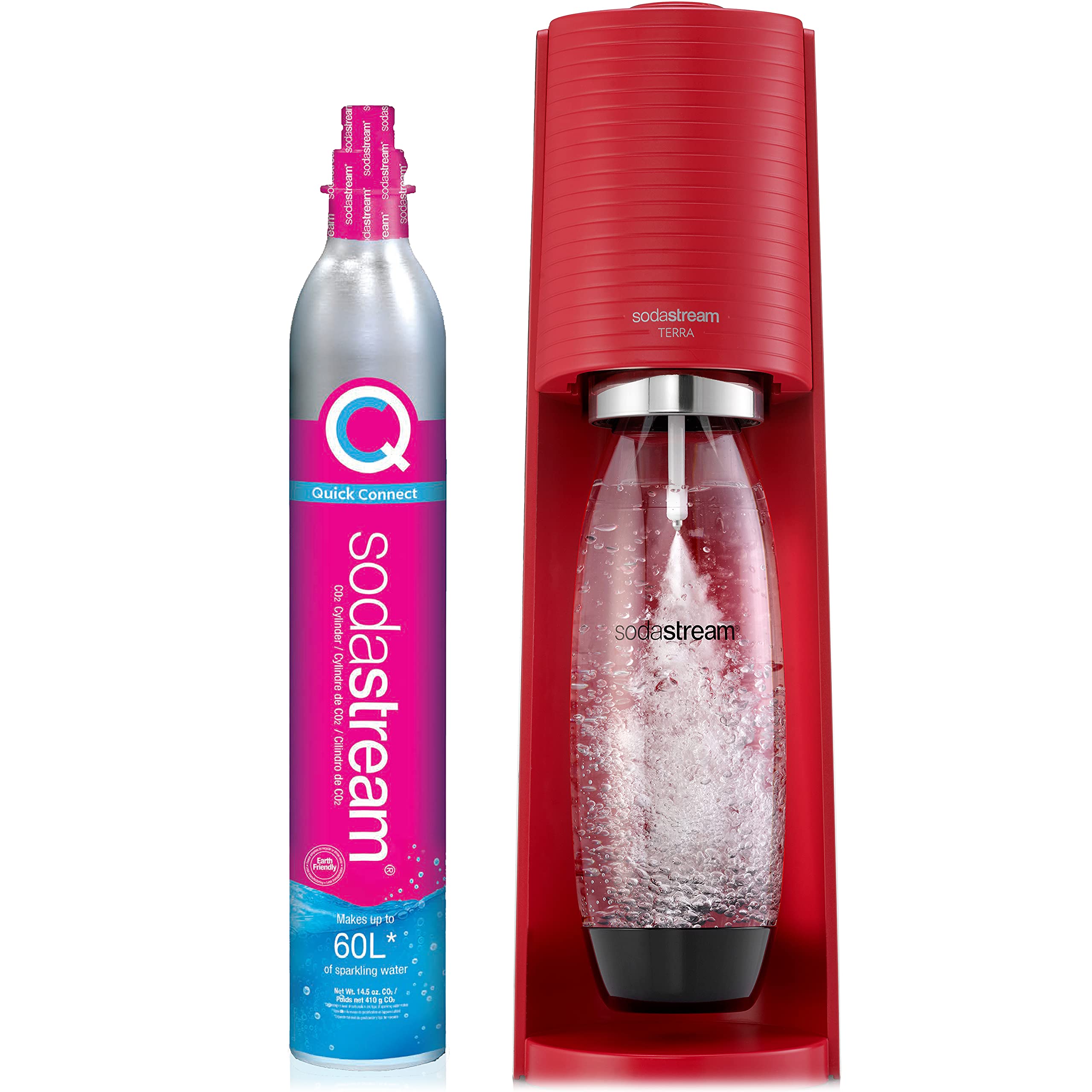 SodaStream Terra Sparkling Water Maker Bundle (Red), with CO2, Dishwasher Safe Bottles, and Bubly Drops Flavors