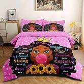 GRAT TIOC Black Girl Comforter Set Twin for Kids Teens,Black Girl Magic Bedding Set,African American Inspirational Quotes Comforter Set,Princess Bed Bedroom Set