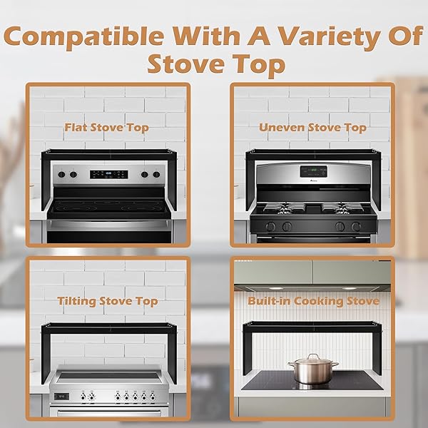 KORETECH OVER THE STOVE SHELF, WOOD STOVE TOP SHELF,31.5″ STOVE TOP ORGANIZER SHELVES WITH 6 HOOKS,11.5″ HEIGHT OVER STOVE SPICE RACK FOR KITCHEN, BLACK