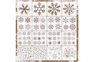 BOQON 16 Pieces Christmas Snowflake Stencil Reusable Large Winter Stencils Plastic Holiday Crafts Stencils for Window Glass Wall Doormat Wood Decoration (16 Snowflakes)