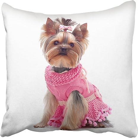 Amazon Emvency 装飾用クッションカバー 犬のポートレート かわいいヨークシャーテリア ピンクのドレス 蝶 子犬 ペット 小型 白 動物 人々 16x16インチ 枕カバー クッションカバー 両面 枕 抱き枕 オンライン通販