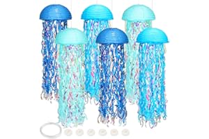YORR Under The Sea Party Decorations,Jellyfish Paper Lanterns with Hooks and Rope,10in Hanging Jelly Fish for Mermaid Birthday,Baby Shower,Ocean Themed Party,Ocean Theme Classroom,Beach Room Decor