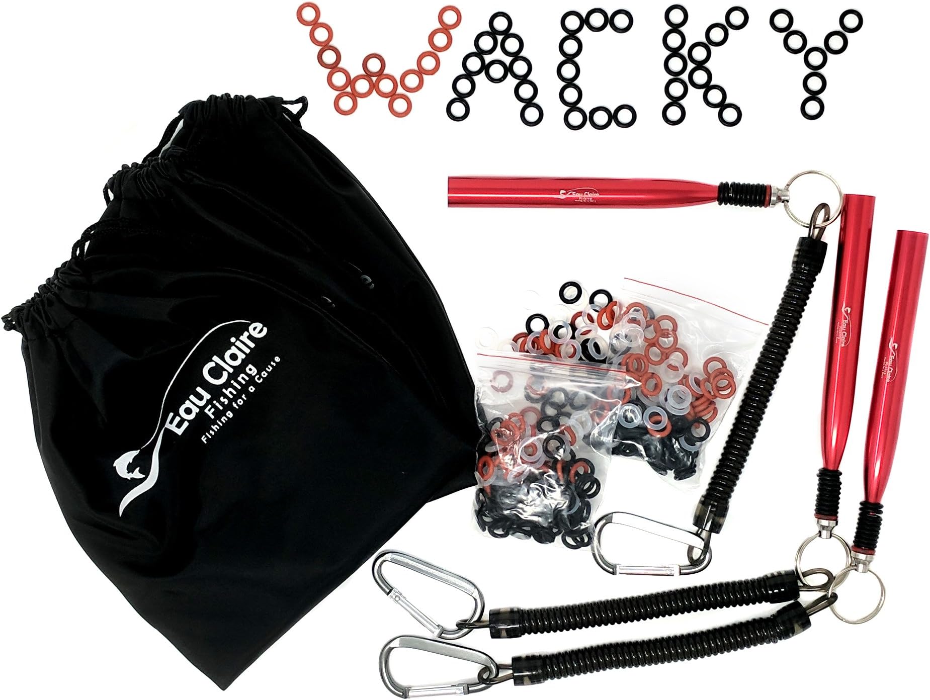 (3 Pack) Eau Claire Fishing 8" Striker Red Wacky Worm Rig Tool w/ 330 4 & 5 Inch O-Rings Kit, Fits Soft Plastic Rubber Worms, O Ring Tube Senko Style Stick Bait Lure with Orings Good for Bass Fish