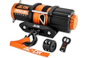AC-DK 4500 lb ATV/UTV Winch Synthetic Rope Kits,12V Winch with Wireless Remote for Off Road Trailer Towing Winches,Waterproof Winch with Mounting Plate and Wired Remote (4500 lb Synthetic Rope)