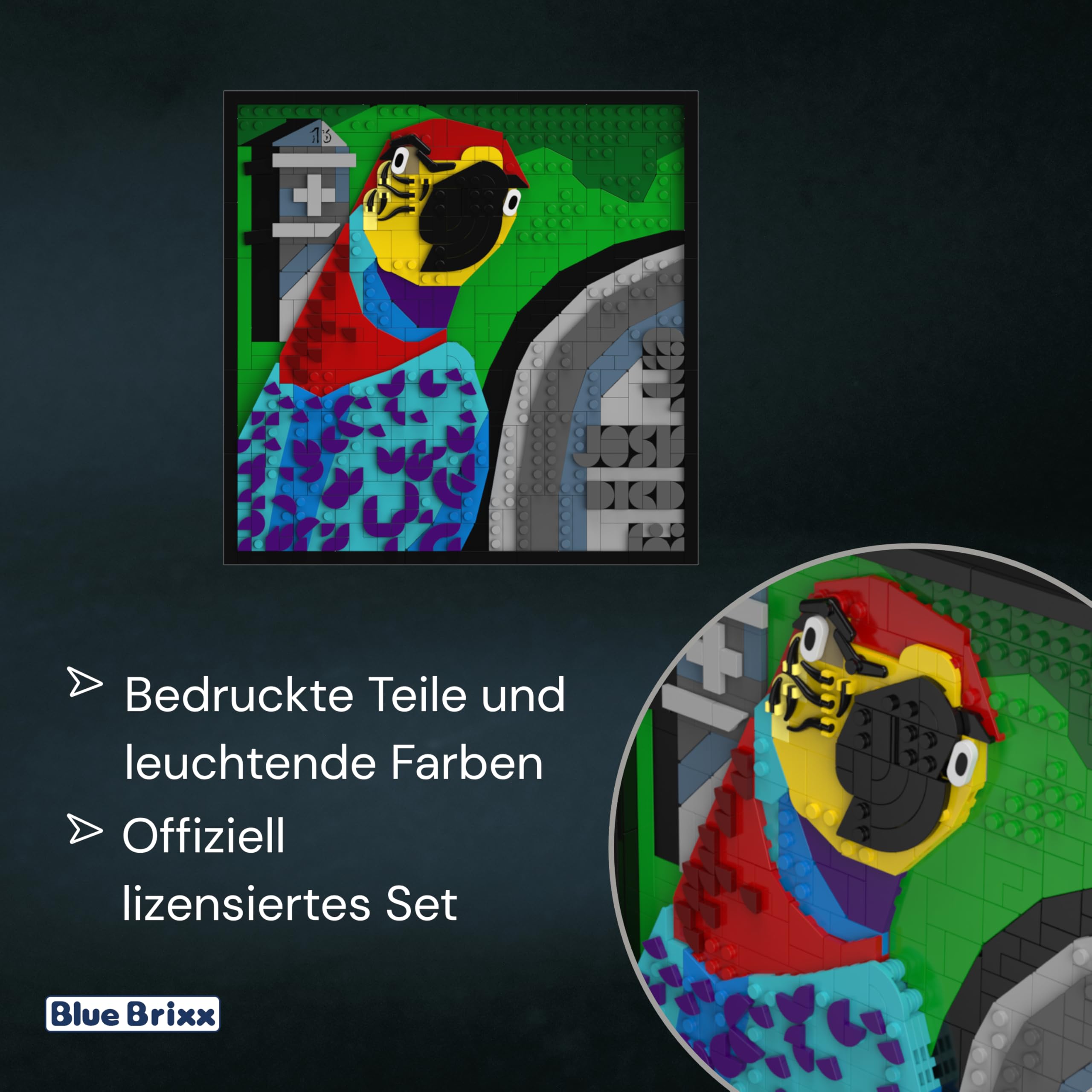 BlueBrixx Pro 108500 – Die DREI ???: 3D Bild: Der Superpapagei aus Klemmbausteinen mit 806 Bauelementen 4