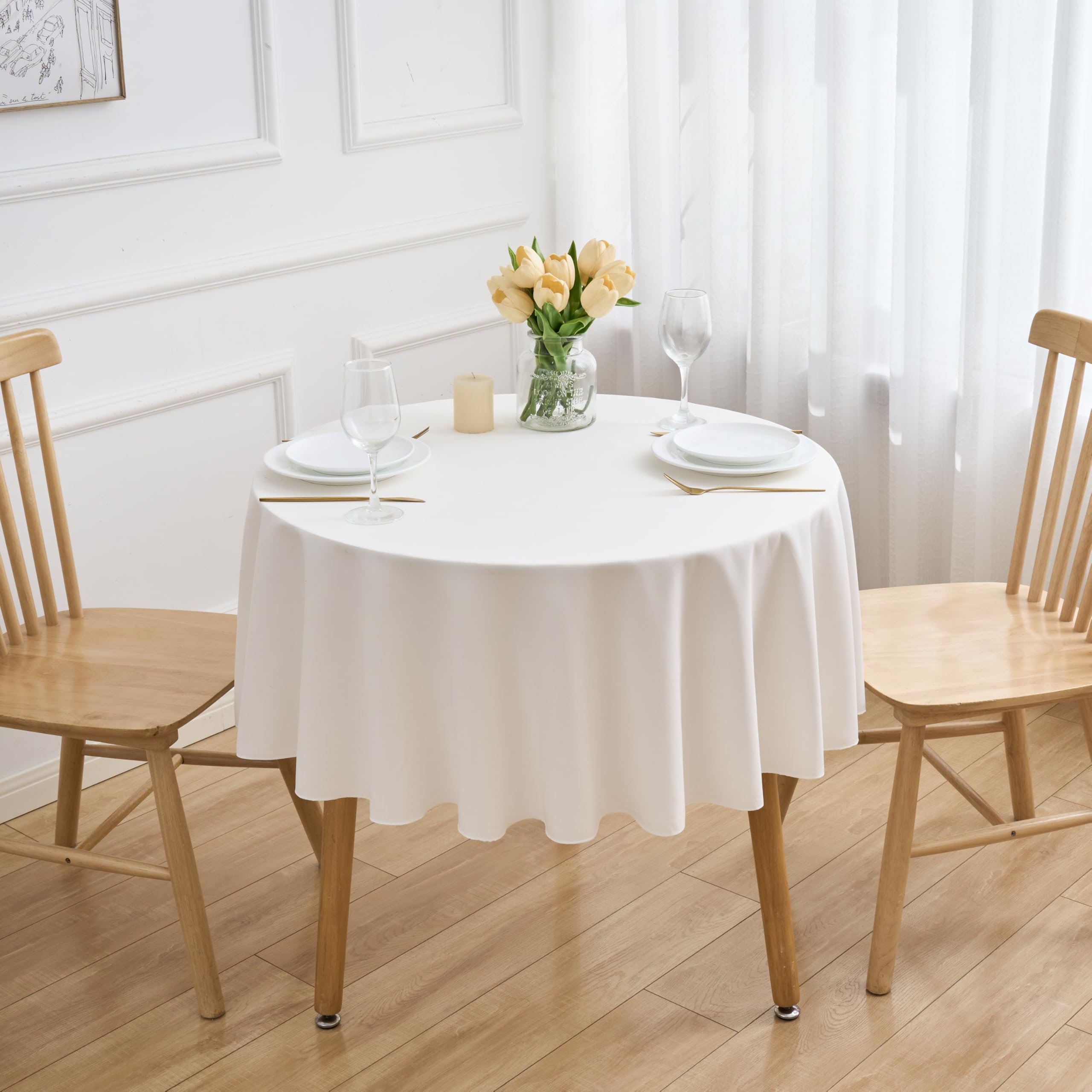 FINDYOU Ivory 6 Pack Round 60 Inch Tablecloth, Premium Polyester Table Cloth Washable Table Cover Stain and Wrinkle Resistant Decorative Table Cover for Party Wedding Image