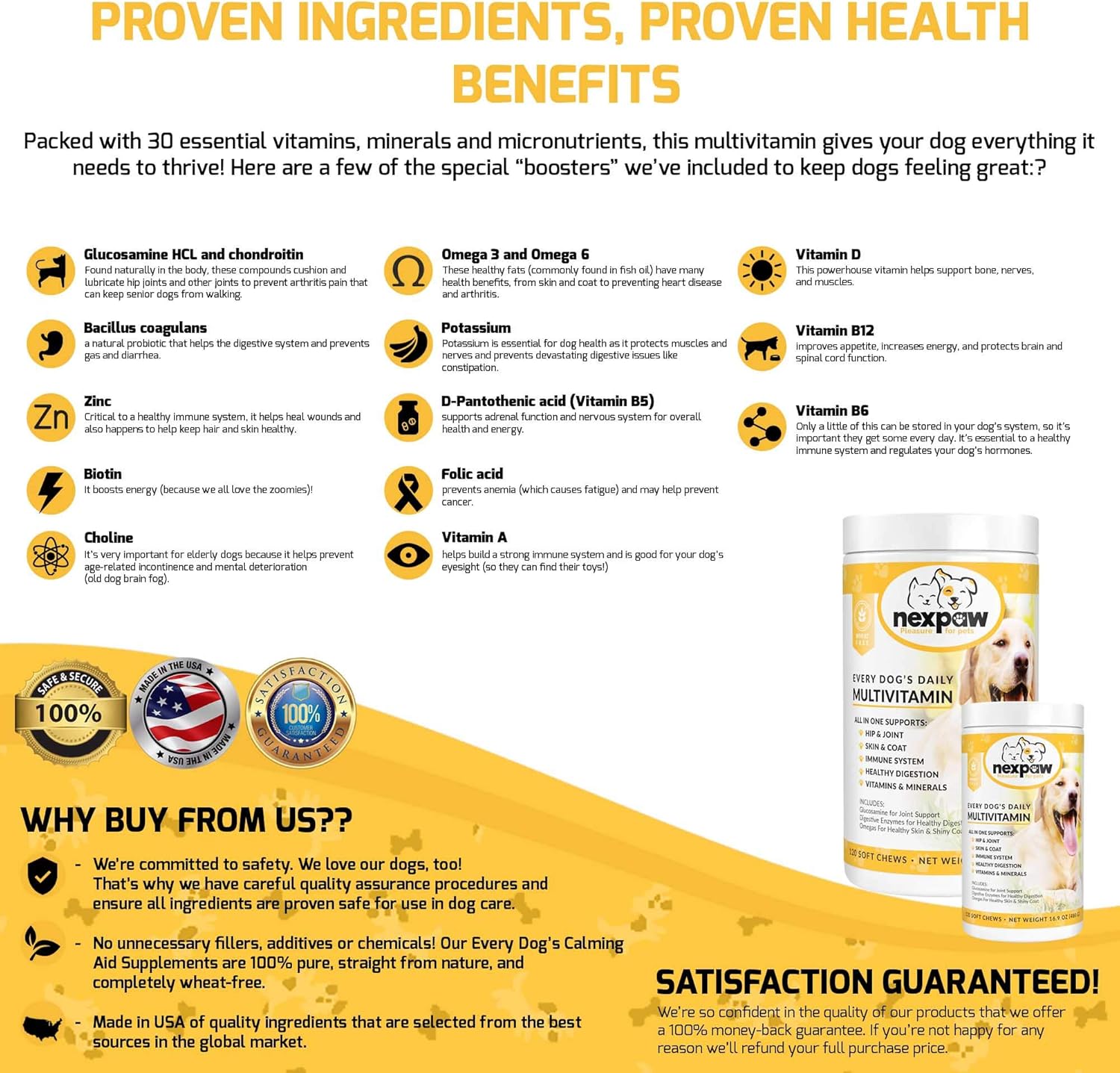 NEXPAW Multivitamins for Dogs. All-in-One Daily Dog Vitamins and Supplements for Joints, Immune System, Digestion, Skin & Coat. 120 Wheat Free Soft Chews : Pet Supplies