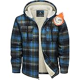 Ceoutdoor Mens Flannel Hoodie Jacket Fleece Lined Flannel Shirt Plaid Zip Up Sherpa Hooded Sweatshirt Warm Winter Coat