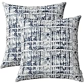ROMANDECO Jacquard Decorative Throw Pillow Covers for Couch Set of 2, 18x18 Inches, Navy Blue
