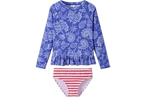 LIBREDGE Girls Long Sleeve Rash Guard 2-Piece Swimsuit Set Bathing Suits UPF 50+ Sun Protection 3-8 Years