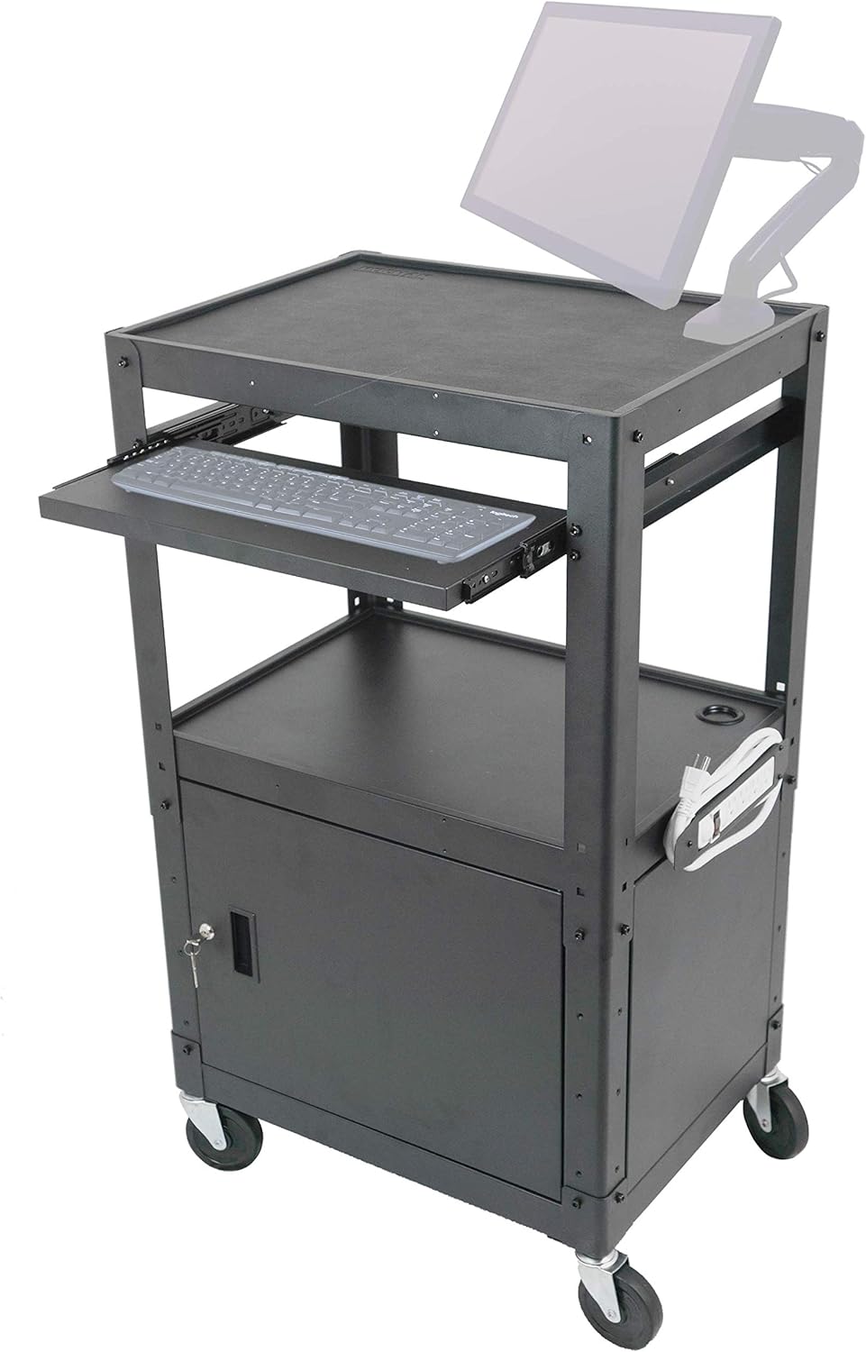 Projector Mobile Rolling Cart with Power Outlets and Adjustable Shelf