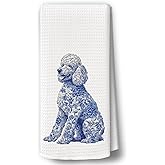 BCUANGD Blue Dog Kitchen Towels Decor - Chinoiserie Poodle Xmas Holiday Hand Tea Towels, Retro Dog Mom Gifts for Women Christmas Dish Towel Dishcloths Decorations for Home Kitchen, 16"x24"