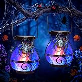 Halloween Solar Lights Outdoor Spider Hanging Solar Lanterns | 2 Pack Spider Lantern, Flickering Flame Lights, Waterproof Solar Lantern, Halloween Patio Yard Garden Porch Decoration